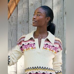 Sundance Cream and Pink V-Neck Sweater